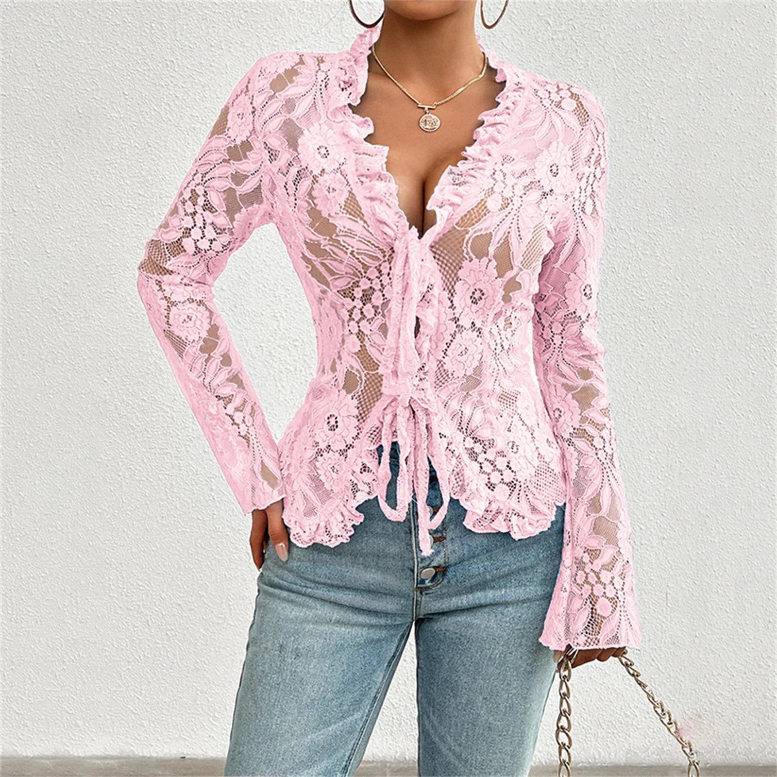 Wild West Diva Sheer Lace Tie-Front Top