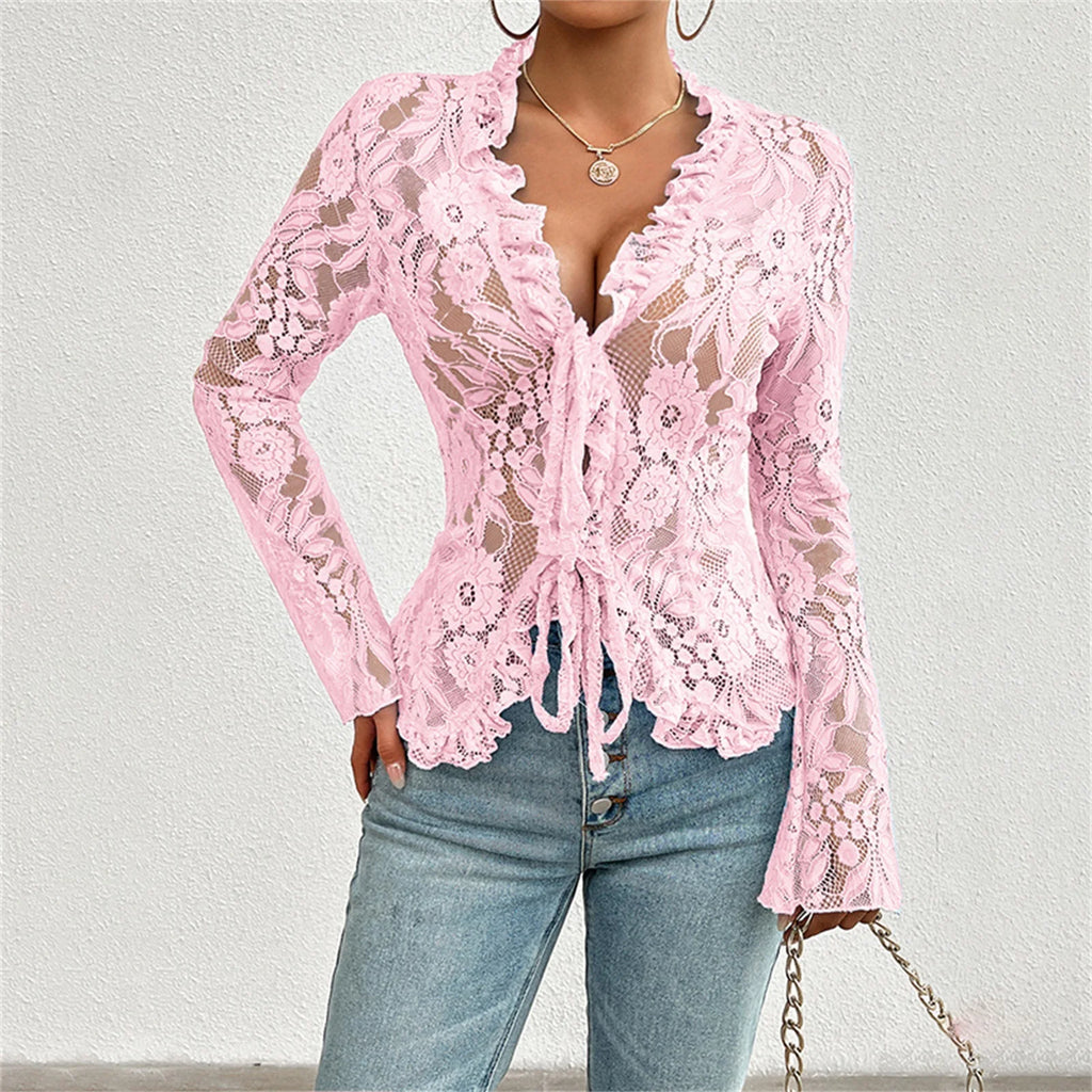 Wild West Diva Sheer Lace Tie-Front Top